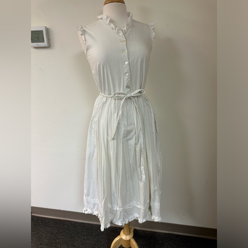 Vintage 1980s Laura Ashley white sleeveless dress.
